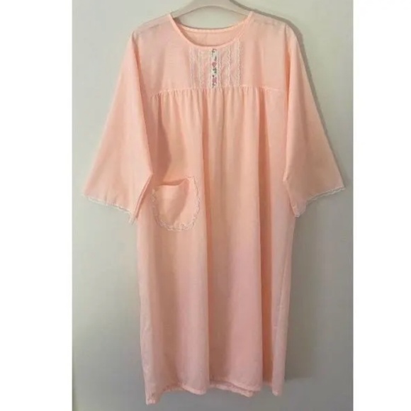Vintage 60’s Sleep Dress - Lace Trim and Floral Details in Orange Sherbet - L - Picture 1 of 9